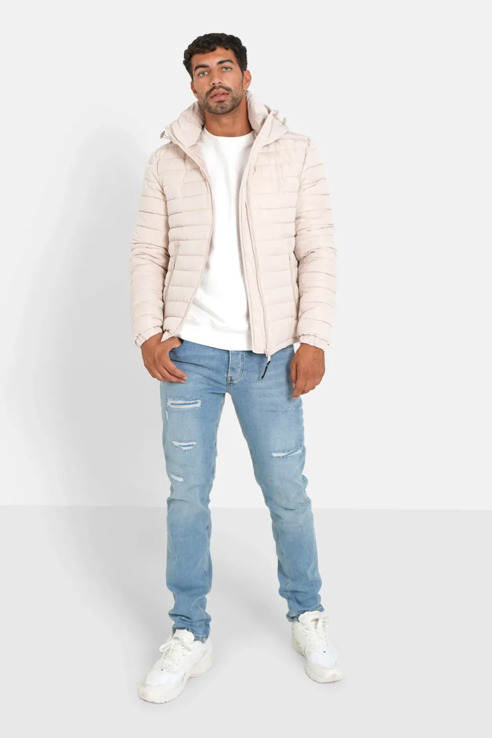 Doudoune Courte Zip Imprime Beige