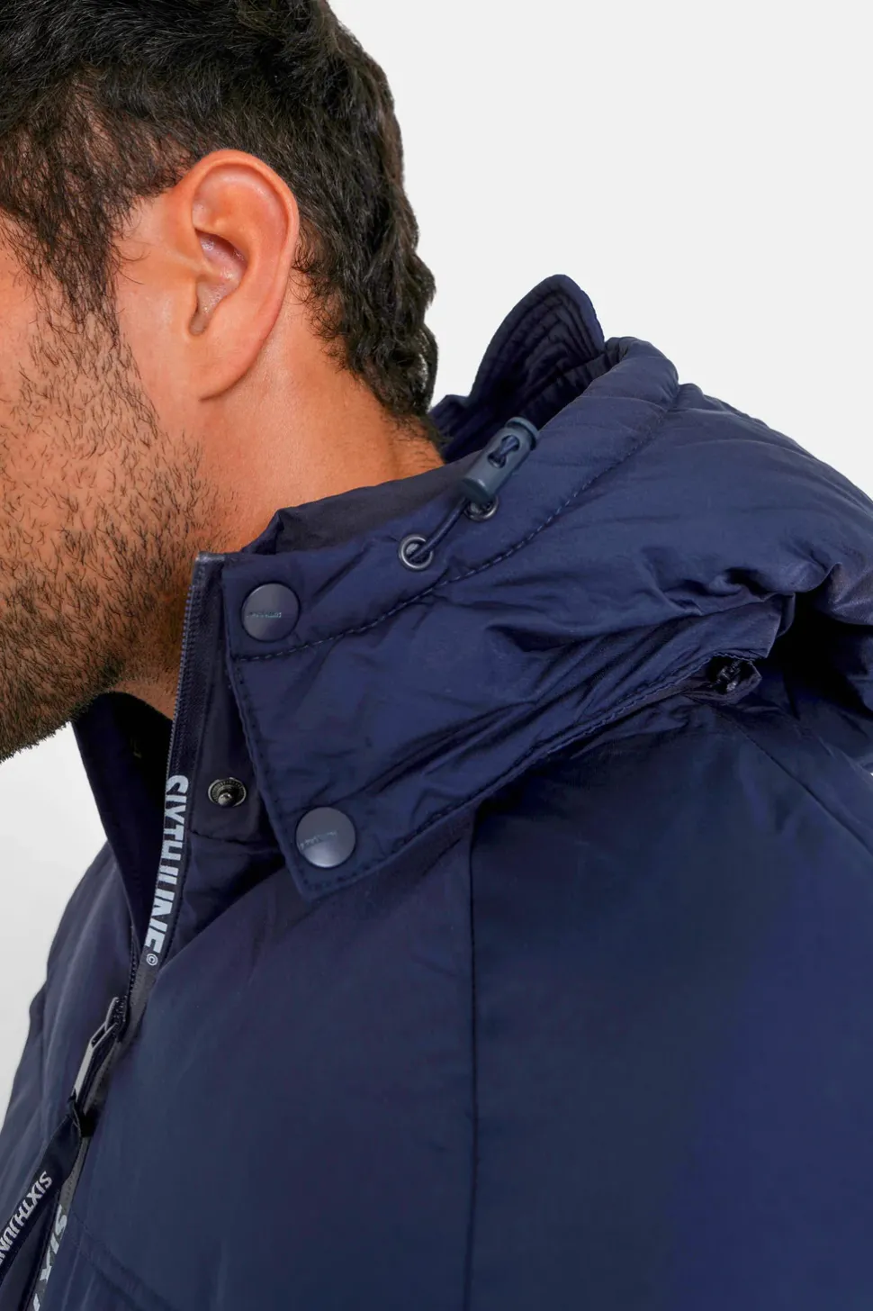 Doudoune Courte Zip Imprime Bleu