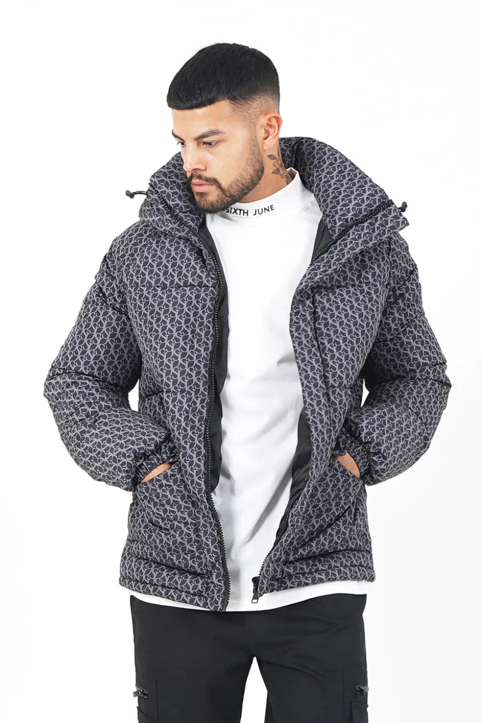 Doudoune Monogramme Matelassee Gris Fonce