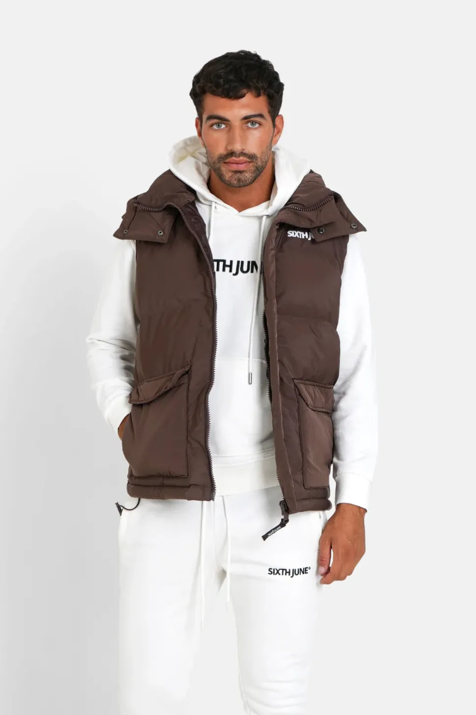 Doudoune Sans Manches Capuche Marron