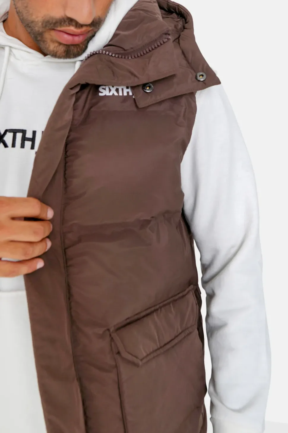 Doudoune Sans Manches Capuche Marron