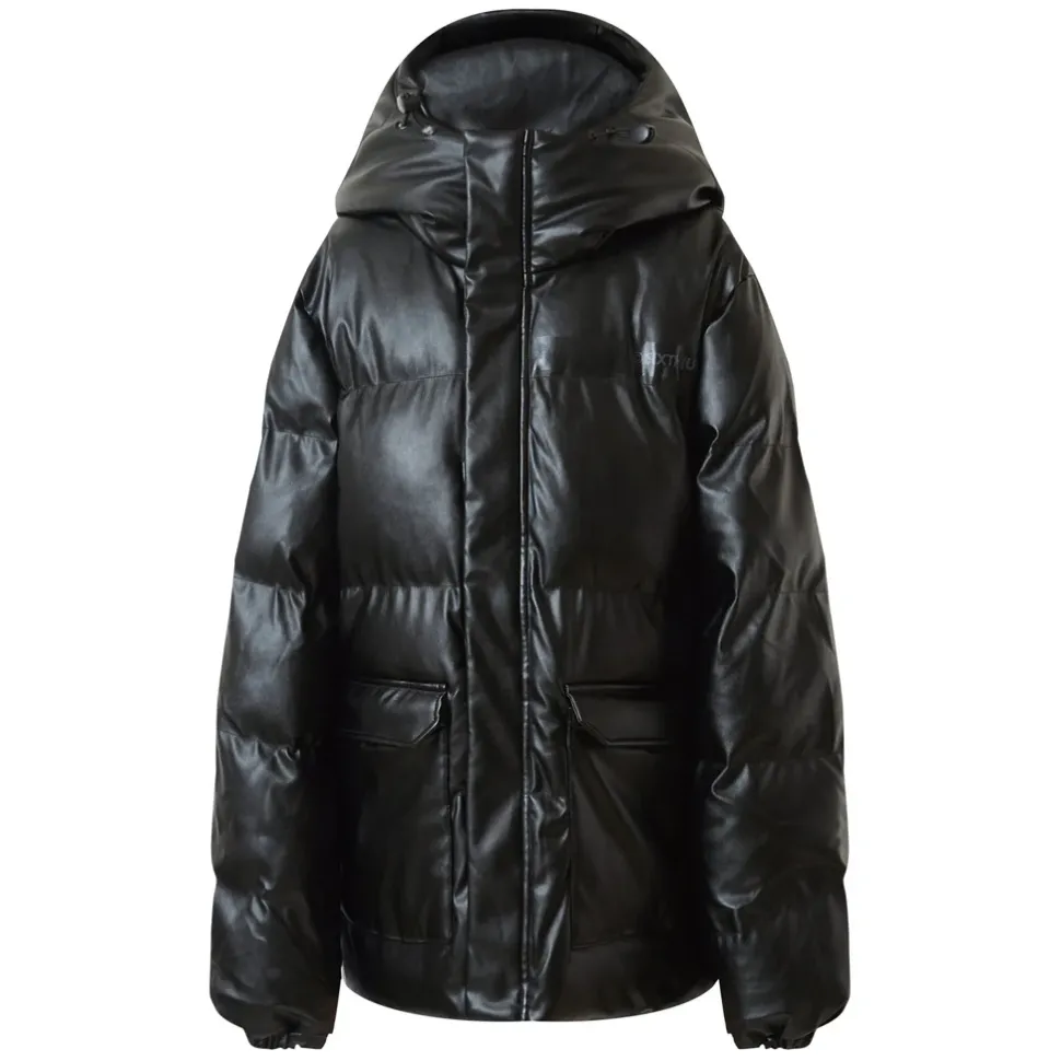 Doudoune Simili Cuir Poches Noir