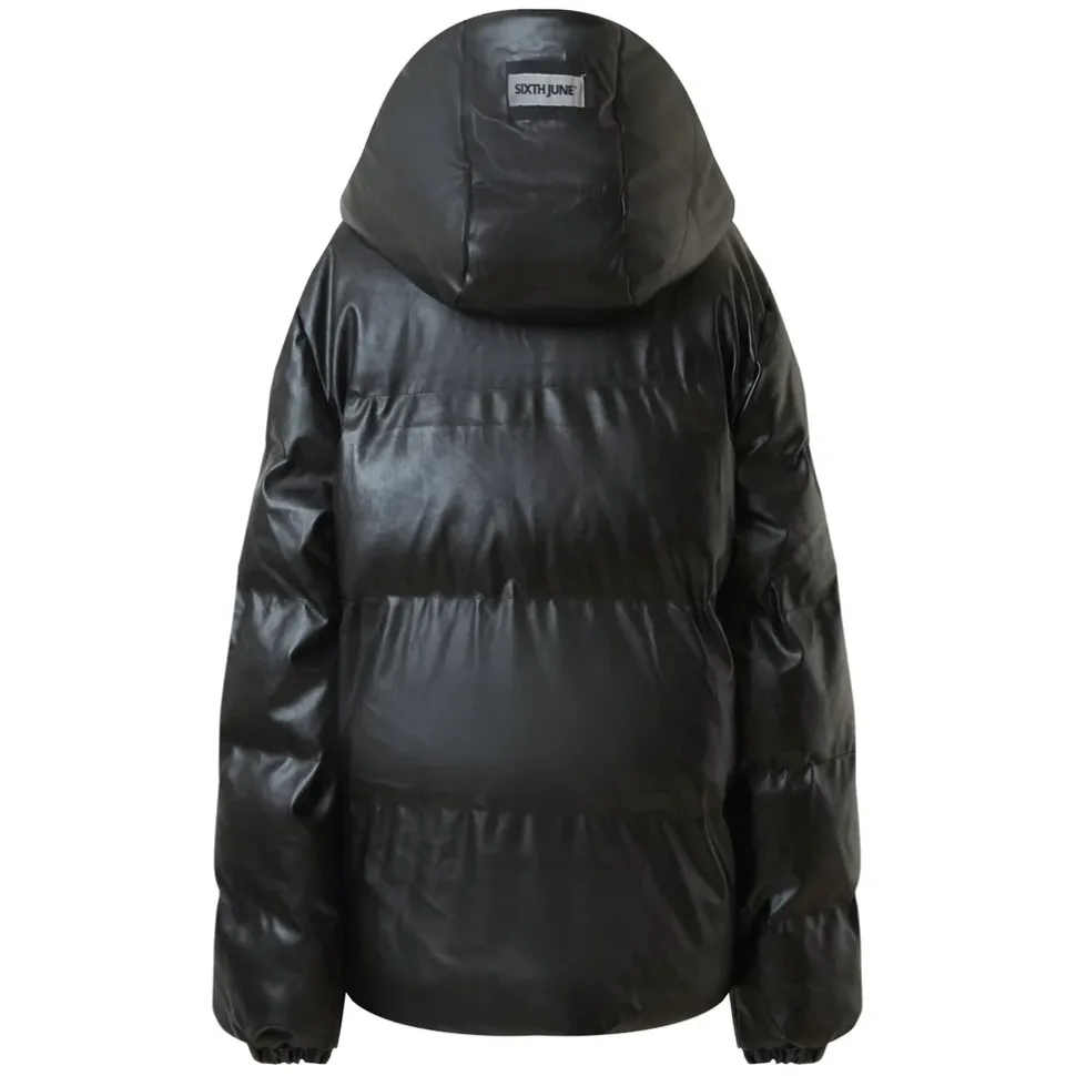 Doudoune Simili Cuir Poches Noir
