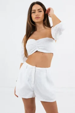 Ensemble Top + Short Boheme Texture Blanc