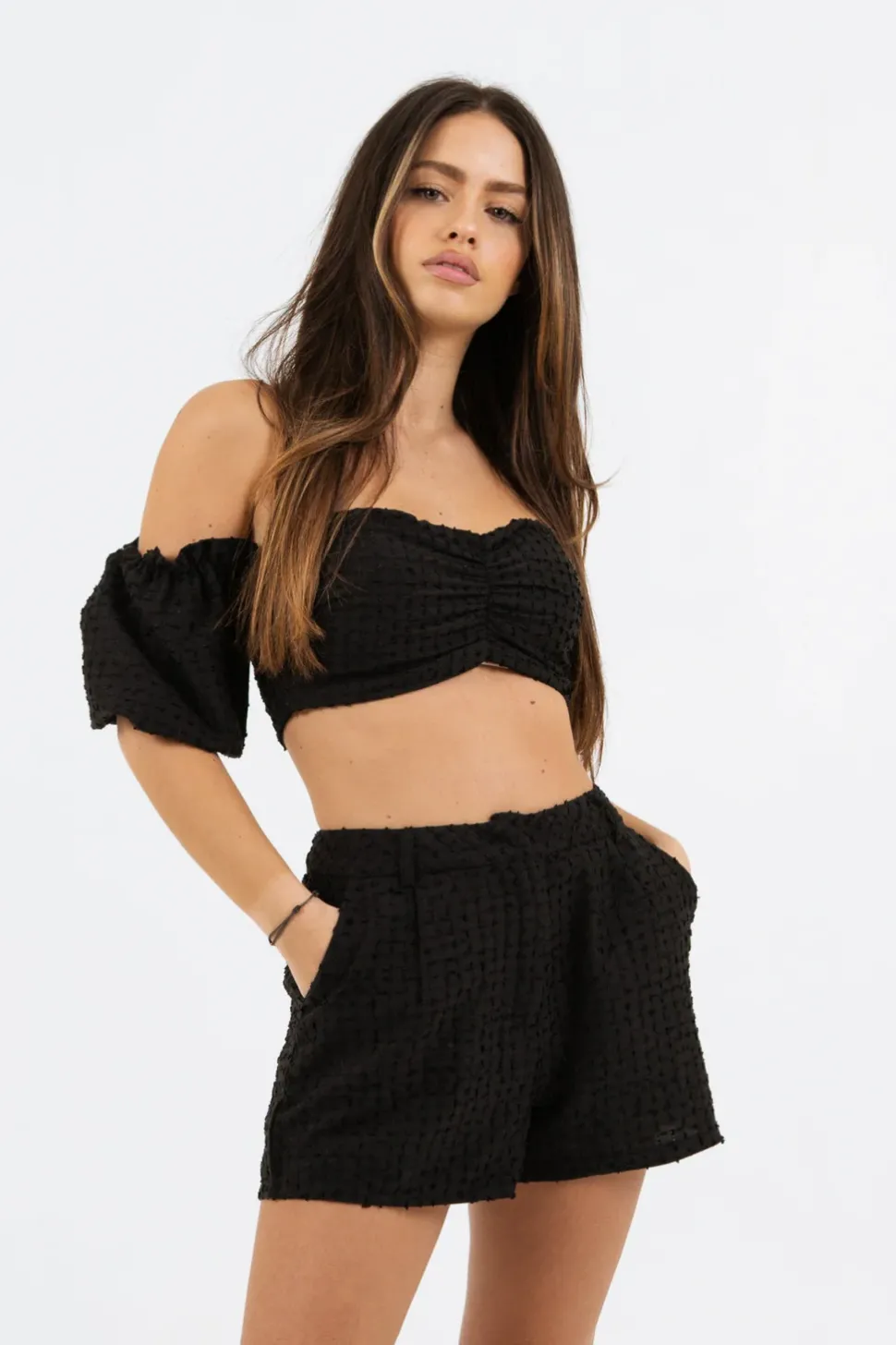 Ensemble Top + Short Boheme Texture Noir