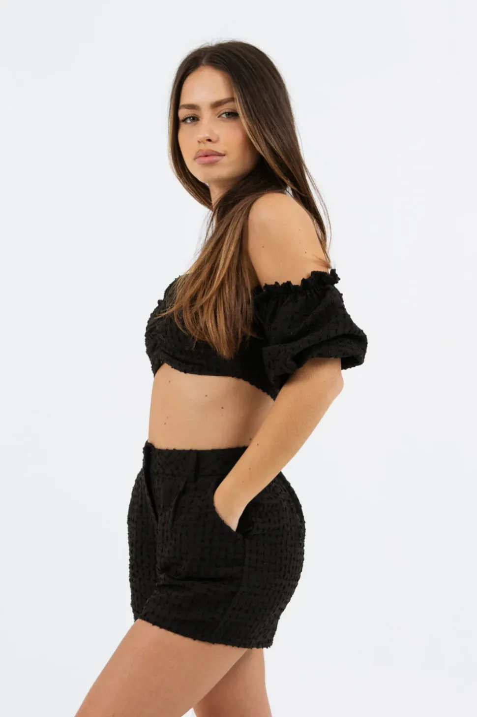 Ensemble Top + Short Boheme Texture Noir