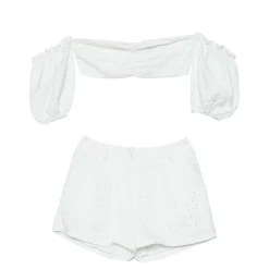 Ensemble Top + Short Boheme Texture Blanc