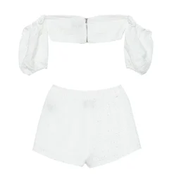 Ensemble Top + Short Boheme Texture Blanc
