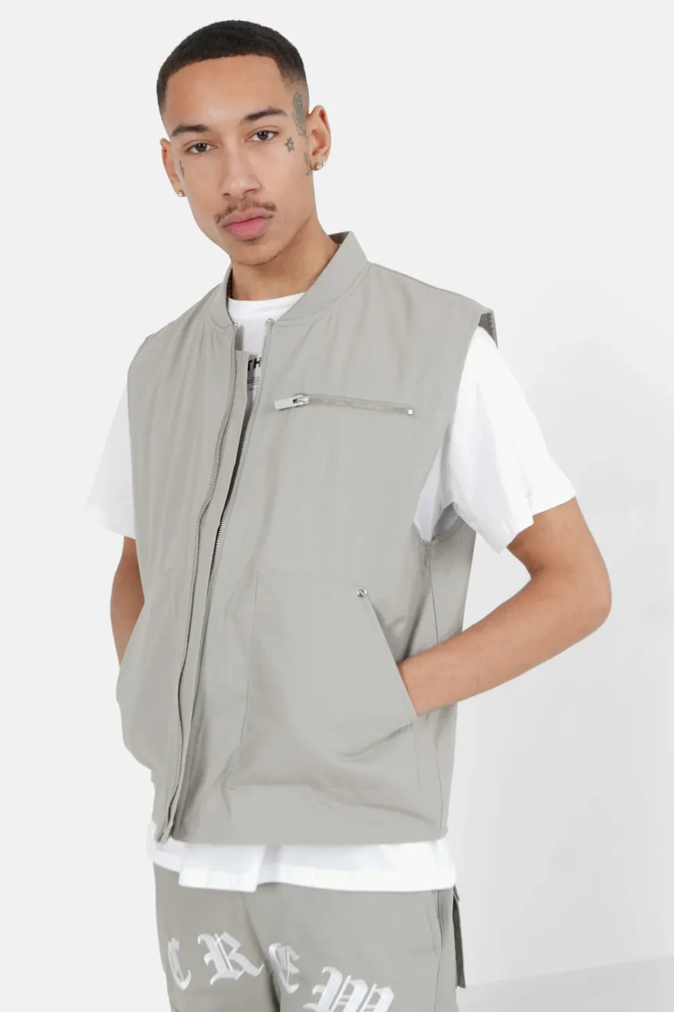 Gilet Zip Crew Gris Clair