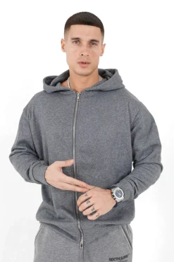 Gilet Zippe Capuche Logo Gris Fonce