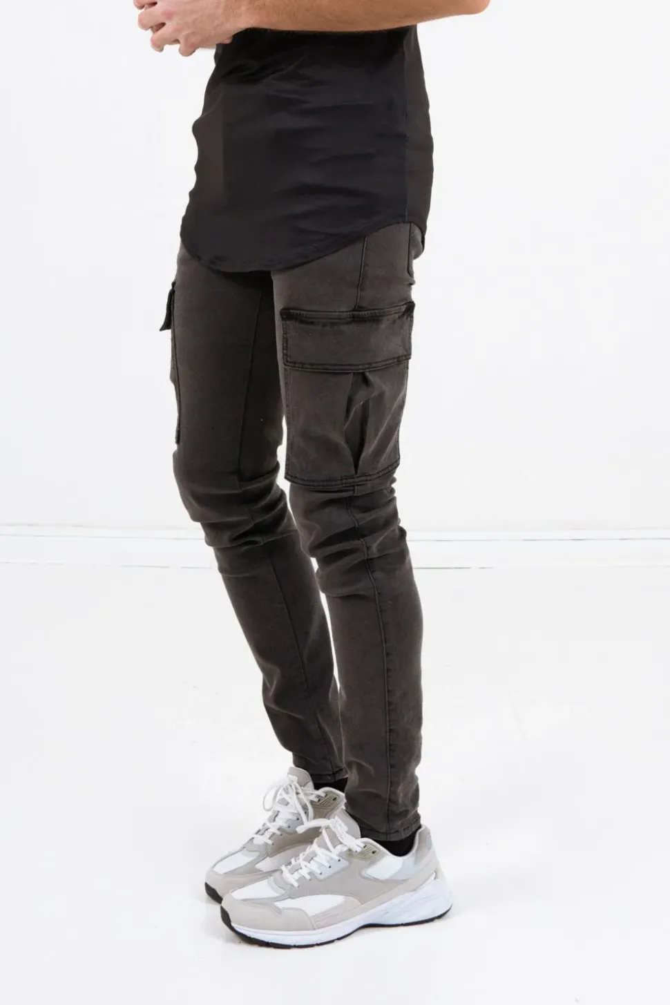 Jean Cargo Souple Skinny Gris Fonce