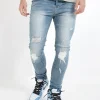 Jean Destroy Empiecement Bleu Fonce