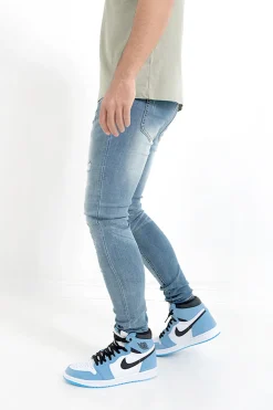 Jean Destroy Empiecement Bleu Fonce