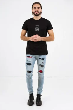 Jean Empiecements Tartan Bleu