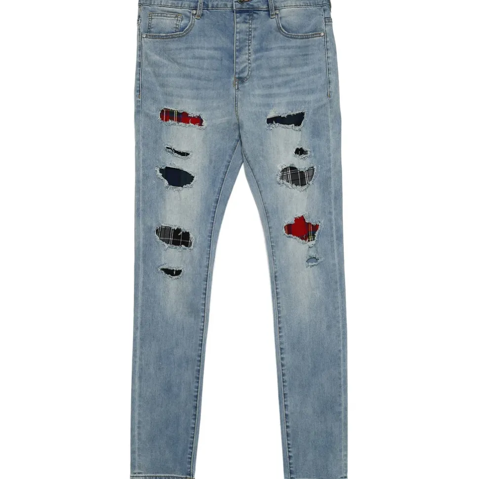 Jean Empiecements Tartan Bleu