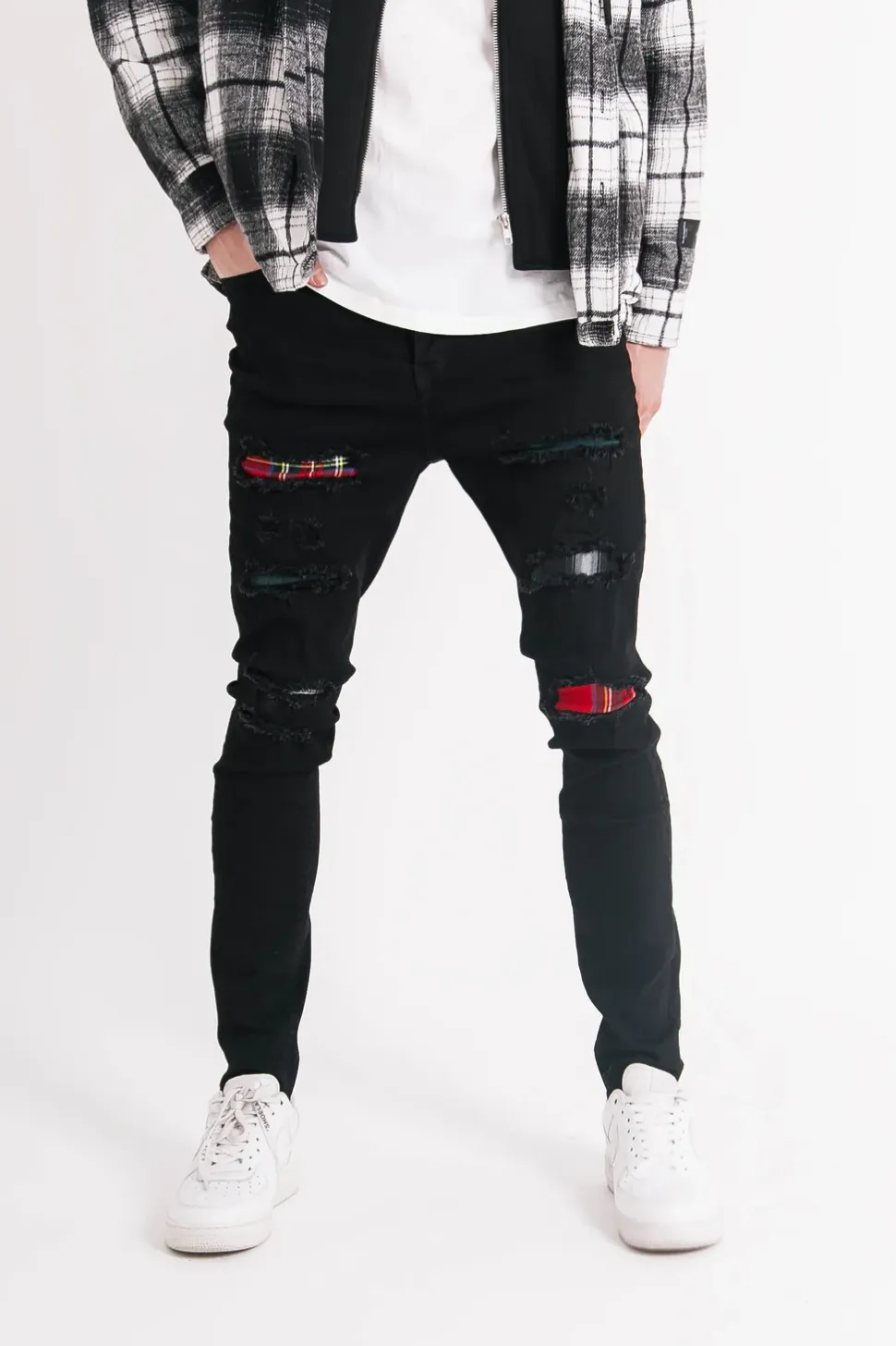 Jean Tartan Destroyed Noir
