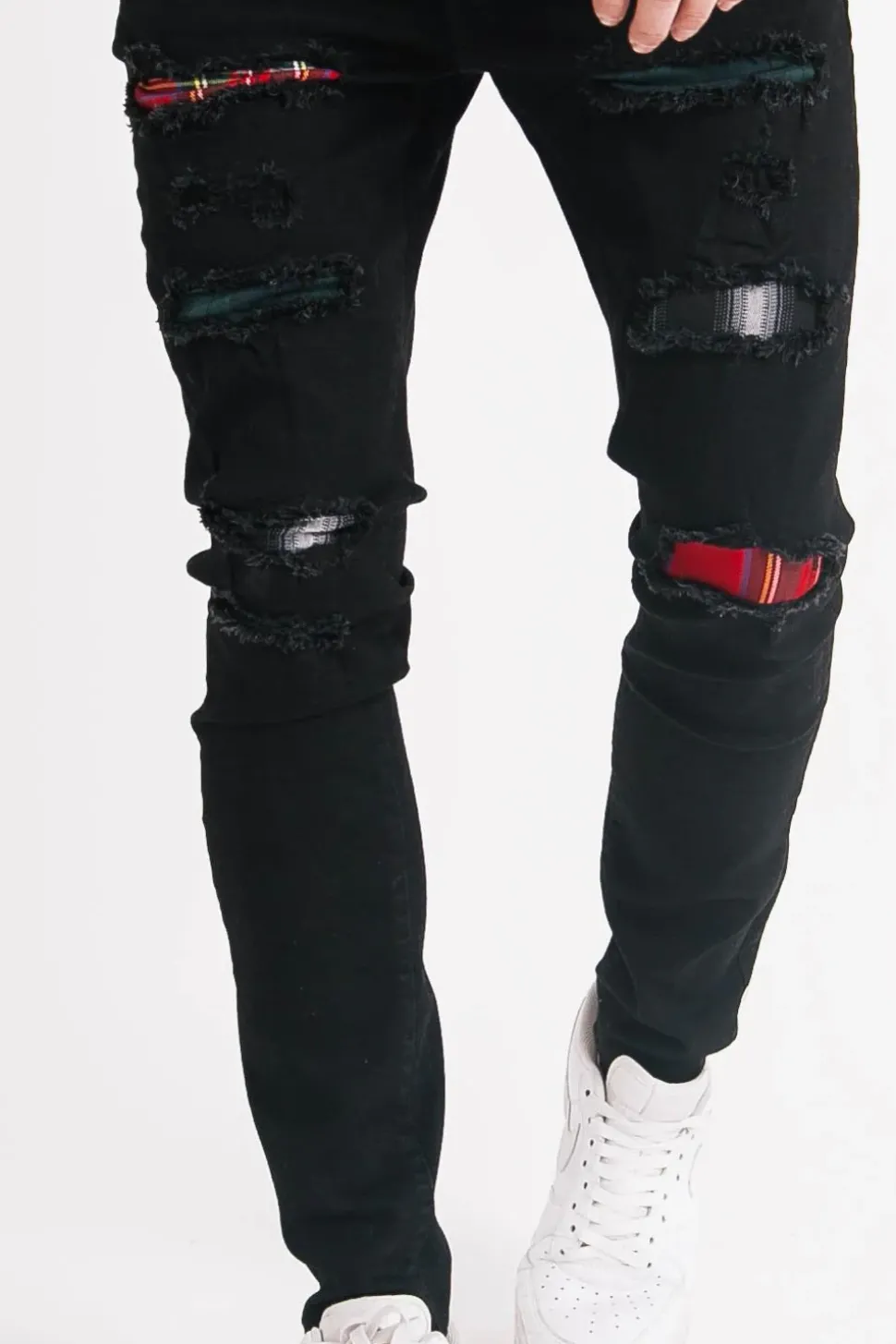 Jean Tartan Destroyed Noir