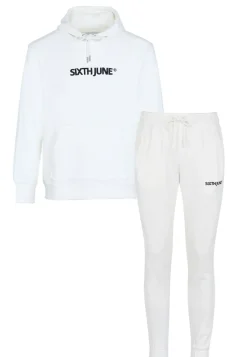 Jogging + Sweat Capuche Logo Brode Blanc