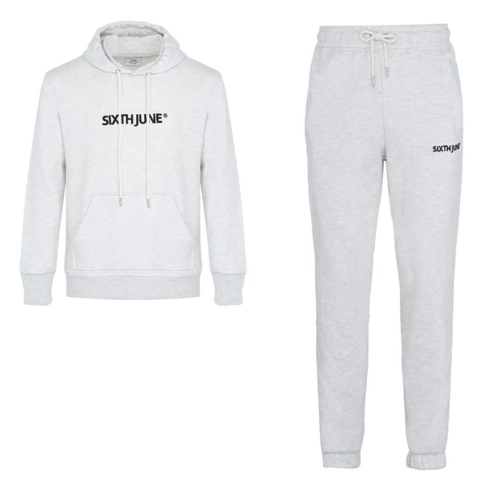 Jogging + Sweat Capuche Logo Brode Gris Clair