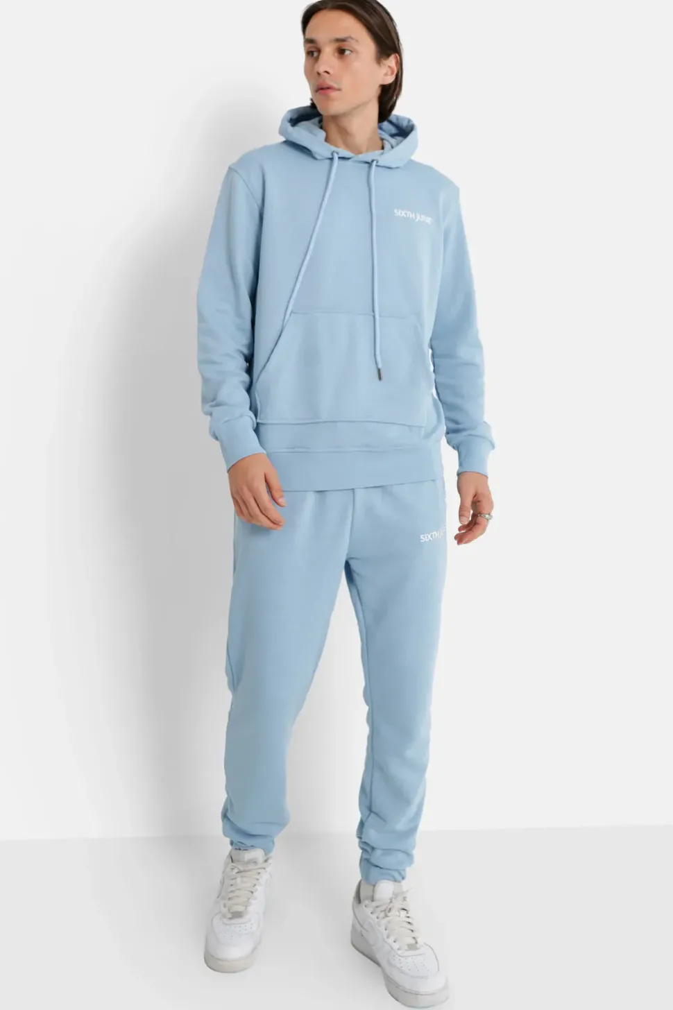 Jogging + Sweat Capuche Logo Brode Bleu Clair