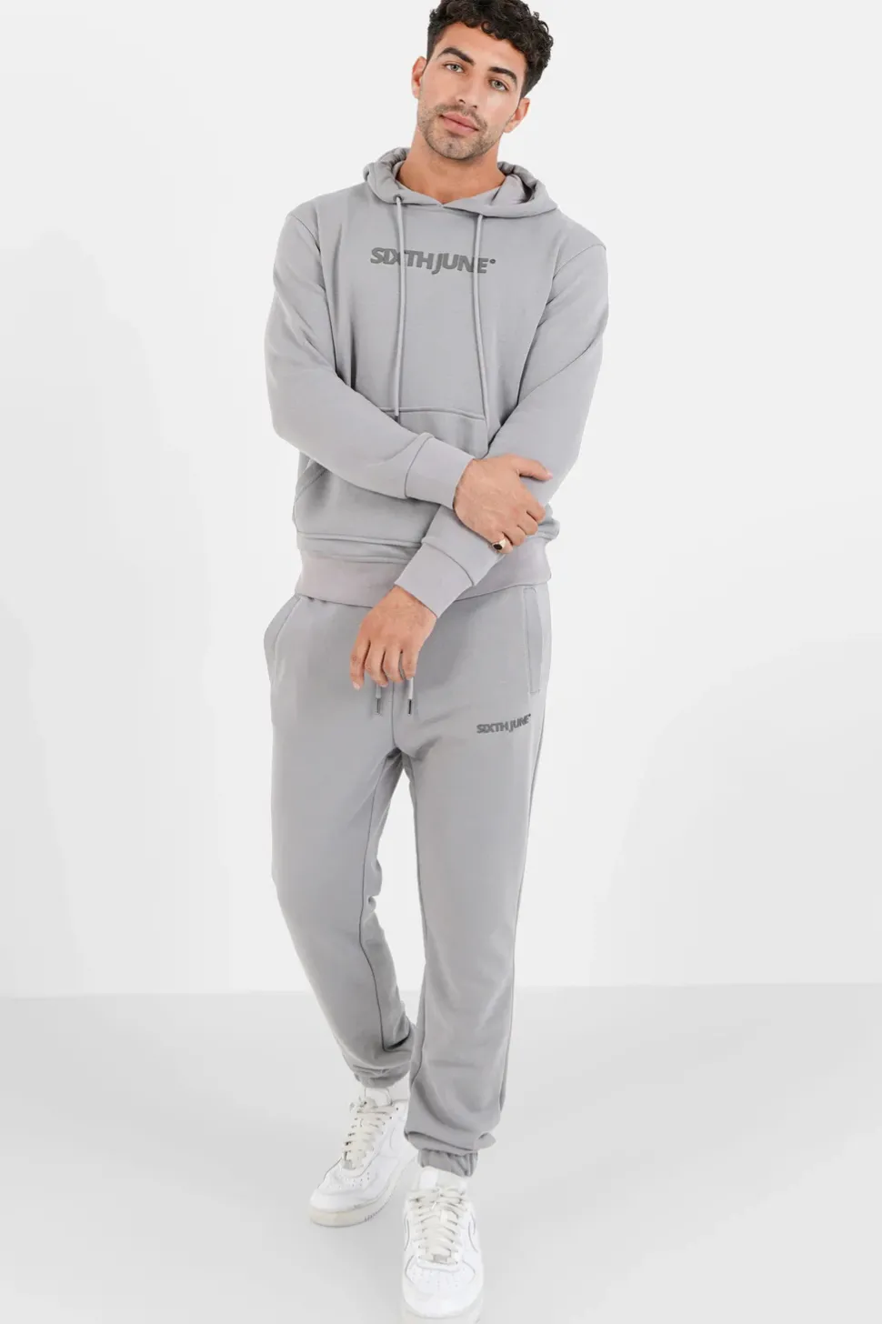 Jogging + Sweat Capuche Logo Gomme Gris Fonce
