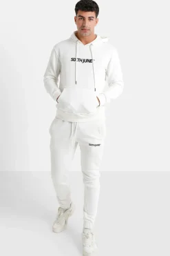 Jogging + Sweat Capuche Logo Brode Blanc