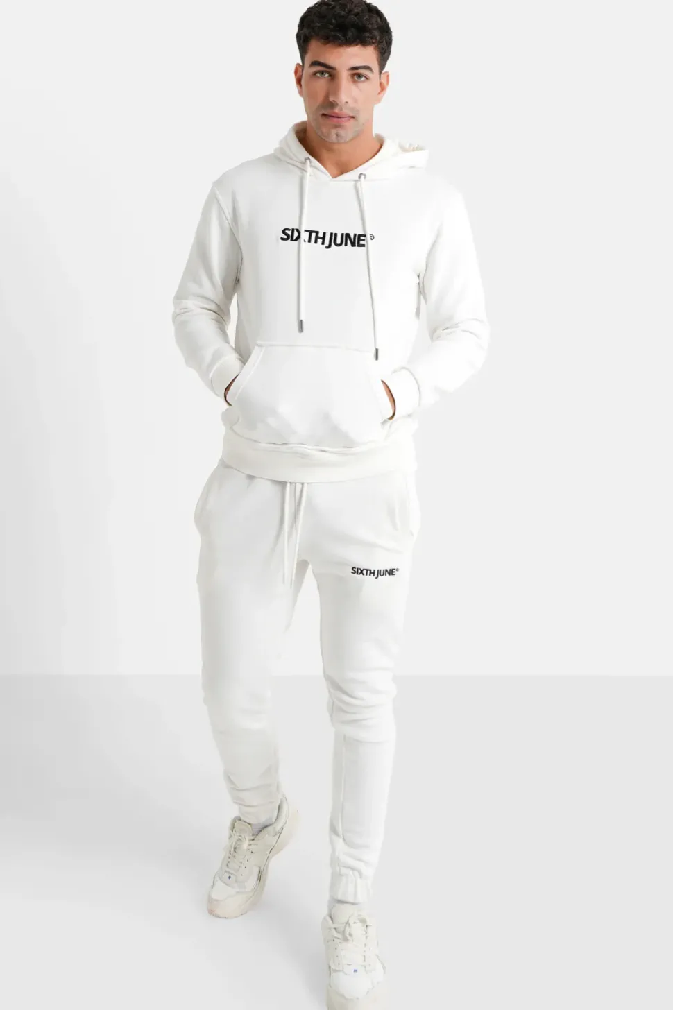 Jogging + Sweat Capuche Logo Brode Blanc