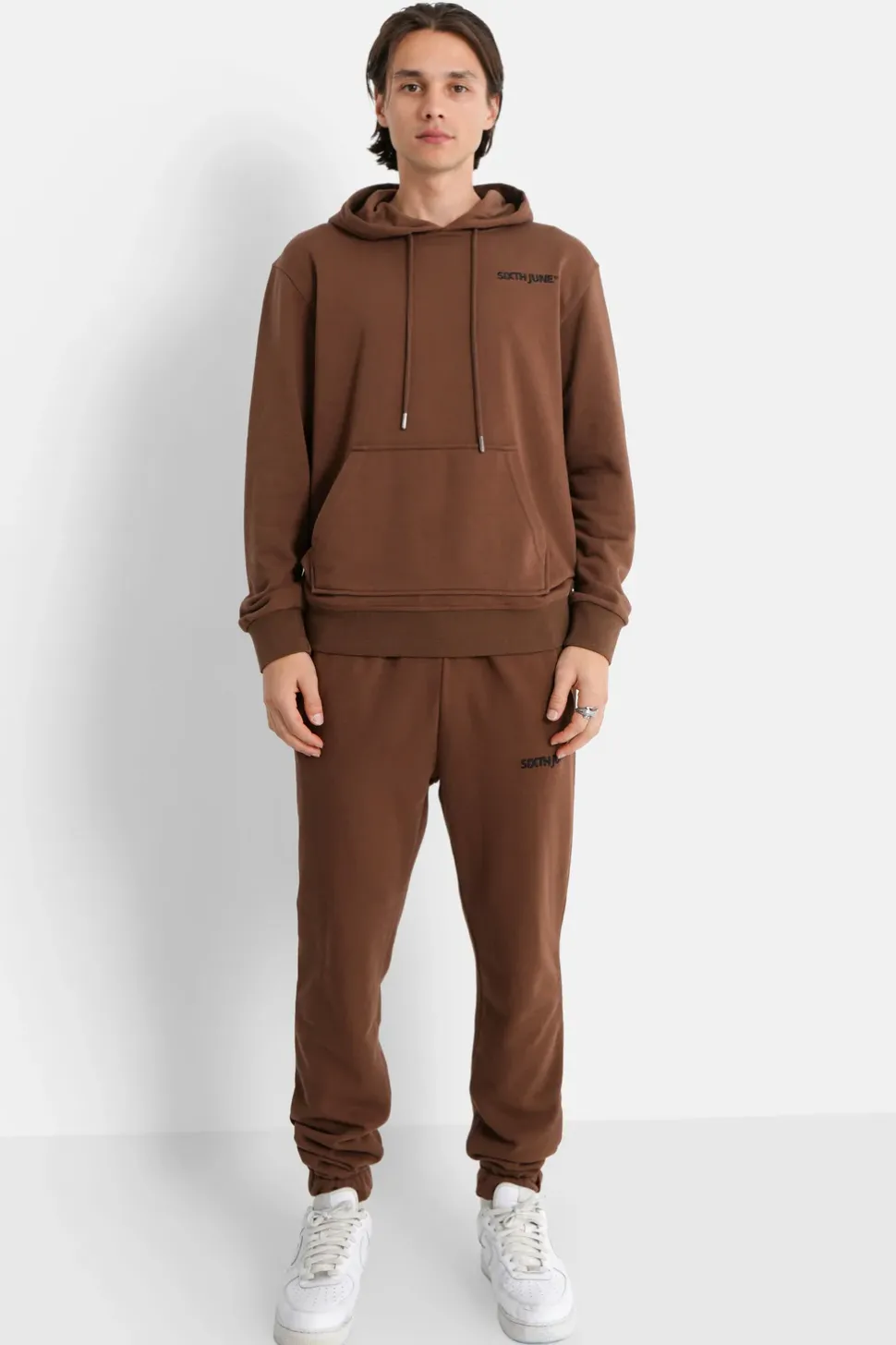 Jogging + Sweat Capuche Logo Brode Marron