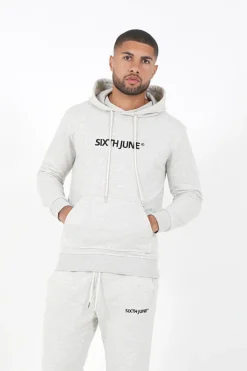 Jogging + Sweat Capuche Logo Brode Gris Clair