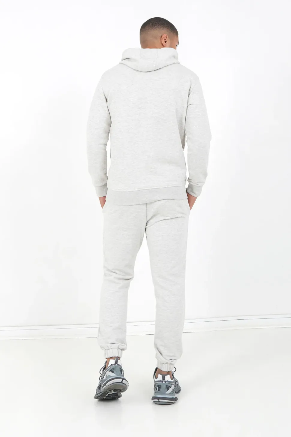 Jogging + Sweat Capuche Logo Brode Gris Clair