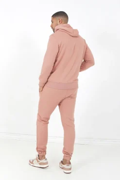 Jogging + Sweat Capuche Logo Brode Rose Fonce