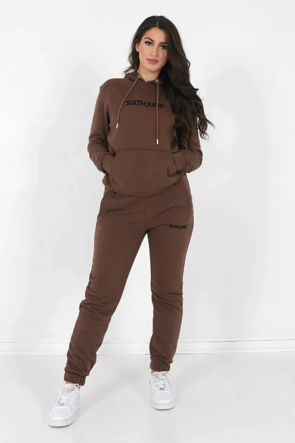 Jogging + Sweat Capuche Logo Brode Marron