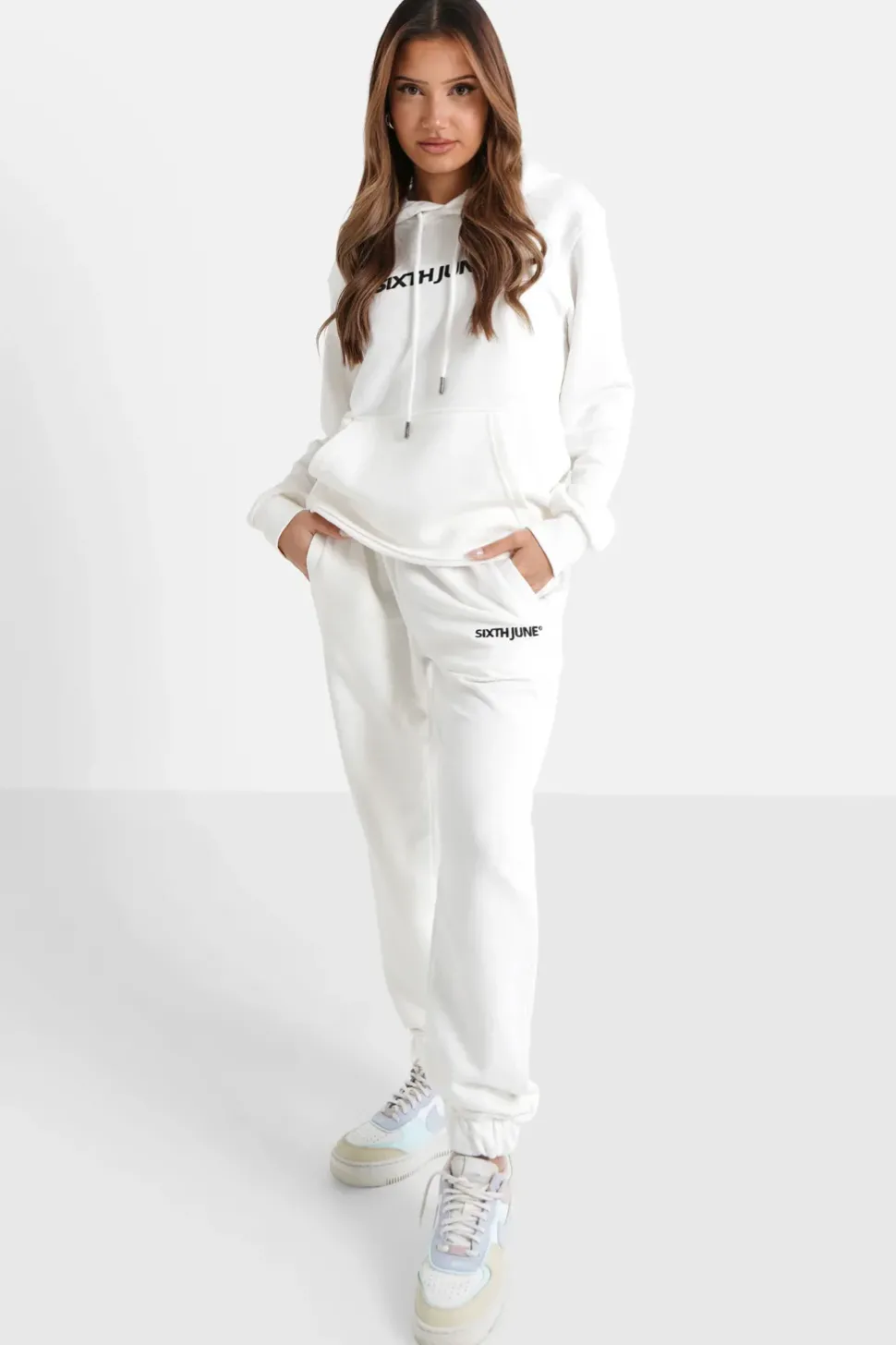 Jogging + Sweat Capuche Logo Brode Blanc