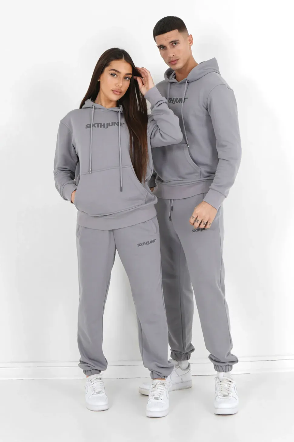 Jogging + Sweat Capuche Logo Gomme Gris Fonce