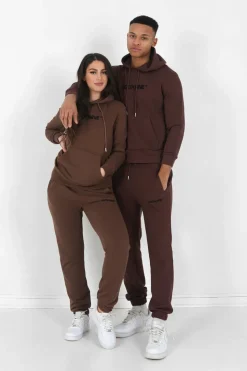 Jogging + Sweat Capuche Logo Brode Marron