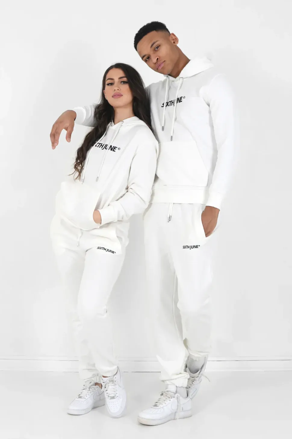 Jogging + Sweat Capuche Logo Brode Blanc