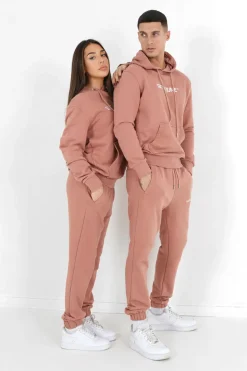 Jogging + Sweat Capuche Logo Brode Rose Fonce
