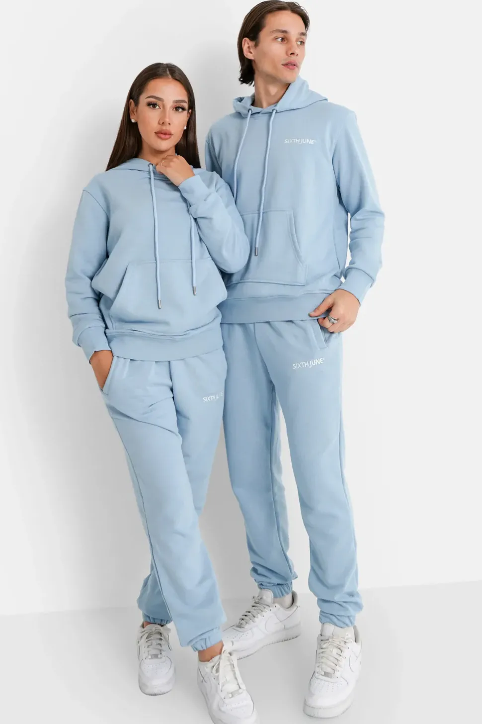 Jogging + Sweat Capuche Logo Brode Bleu Clair