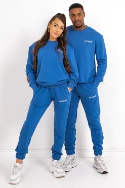 Jogging + Sweat Logo Brode Bleu Fonce