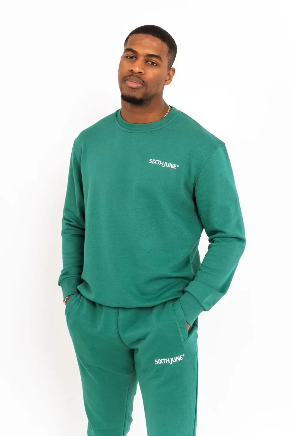 Jogging + Sweat Logo Brode Vert Fonce