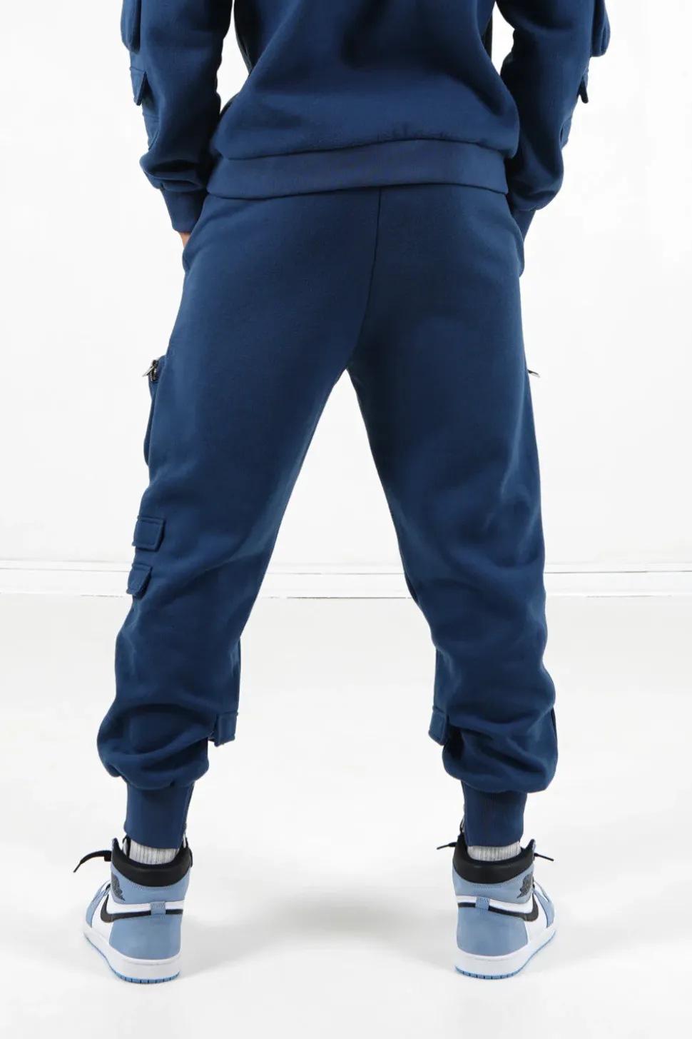 Jogging Cargo Poches Zip Bleu Fonce