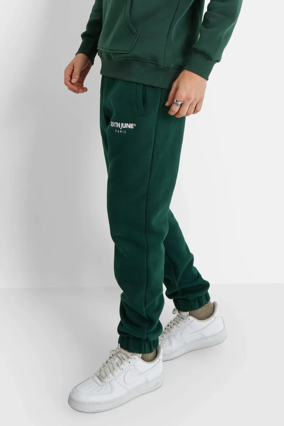 Jogging Molletonnee Logo Brode Vert Fonce