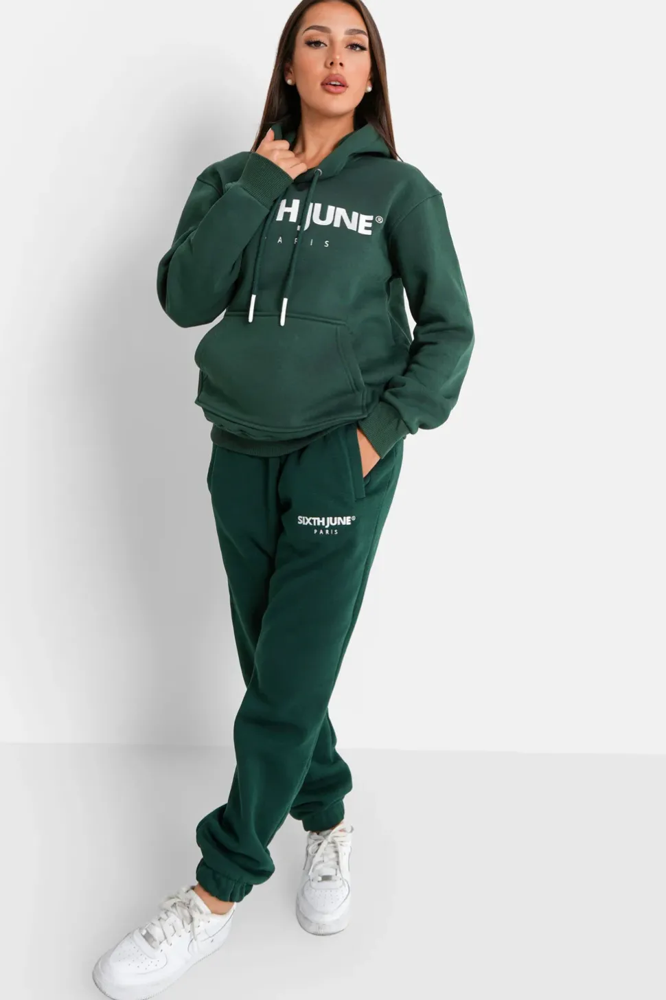 Jogging Molletonnee Logo Brode Vert Fonce