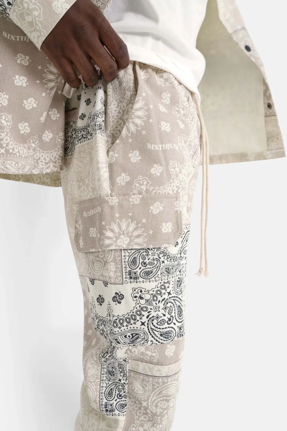 Pantalon Cargo Bandana Patchwork Beige