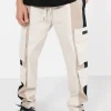 Pantalon Cargo Bicolore Bandes Beige