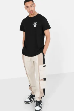Pantalon Cargo Bicolore Bandes Beige