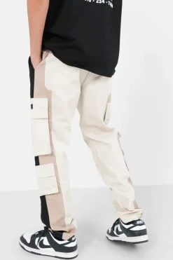 Pantalon Cargo Bicolore Bandes Beige