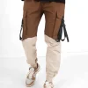 Pantalon Cargo Bicolore Sangles Marron