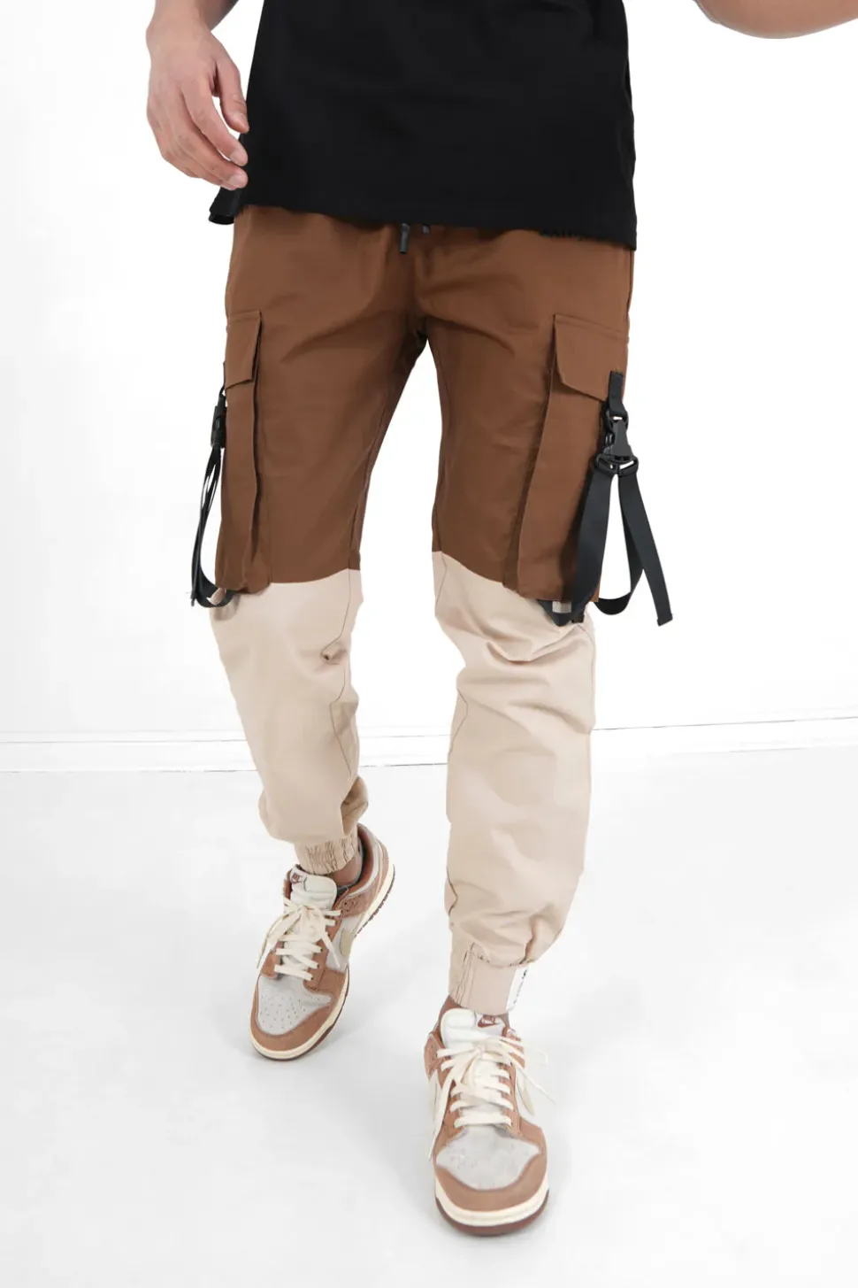 Pantalon Cargo Bicolore Sangles Marron