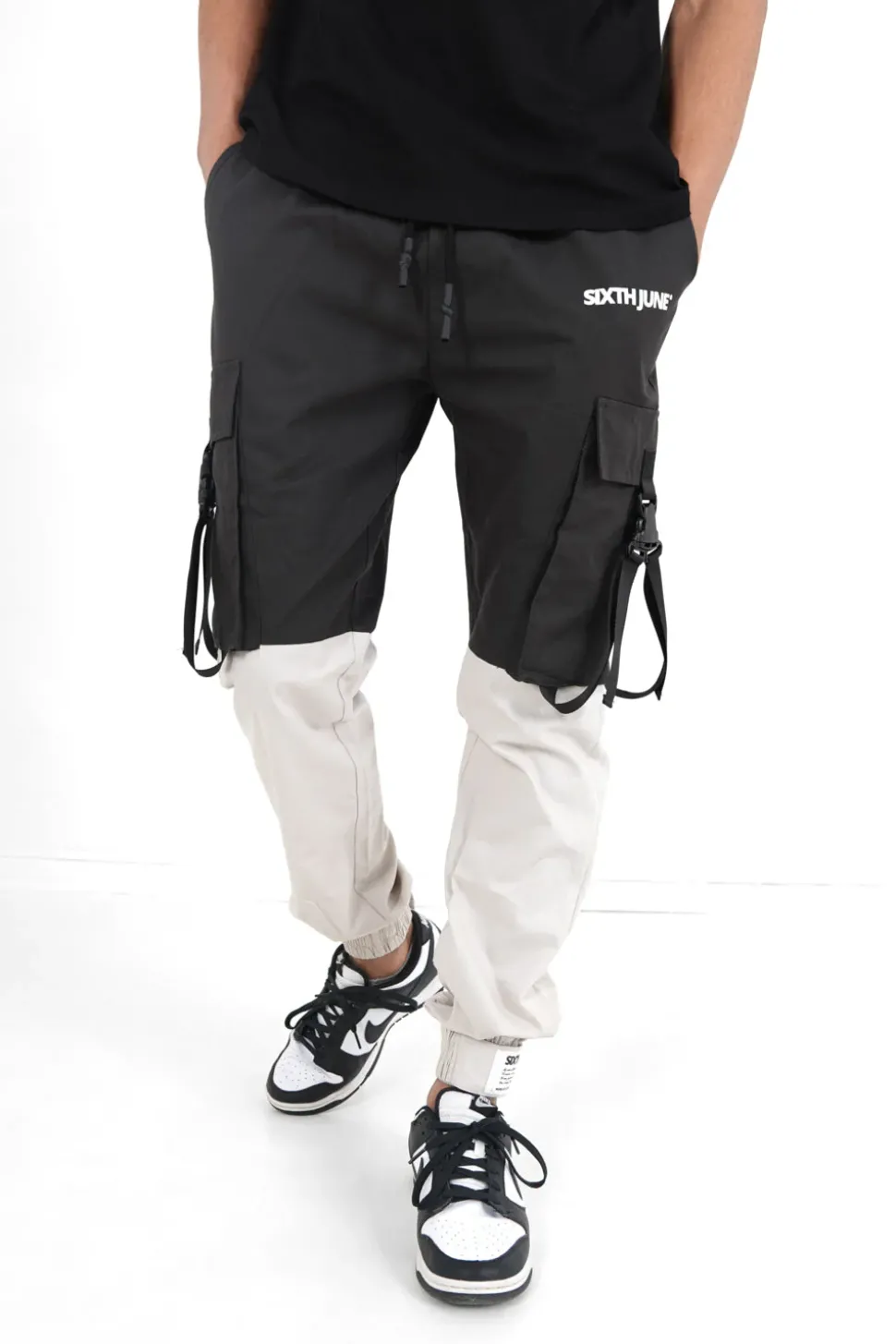 Pantalon Cargo Bicolore Sangles Noir